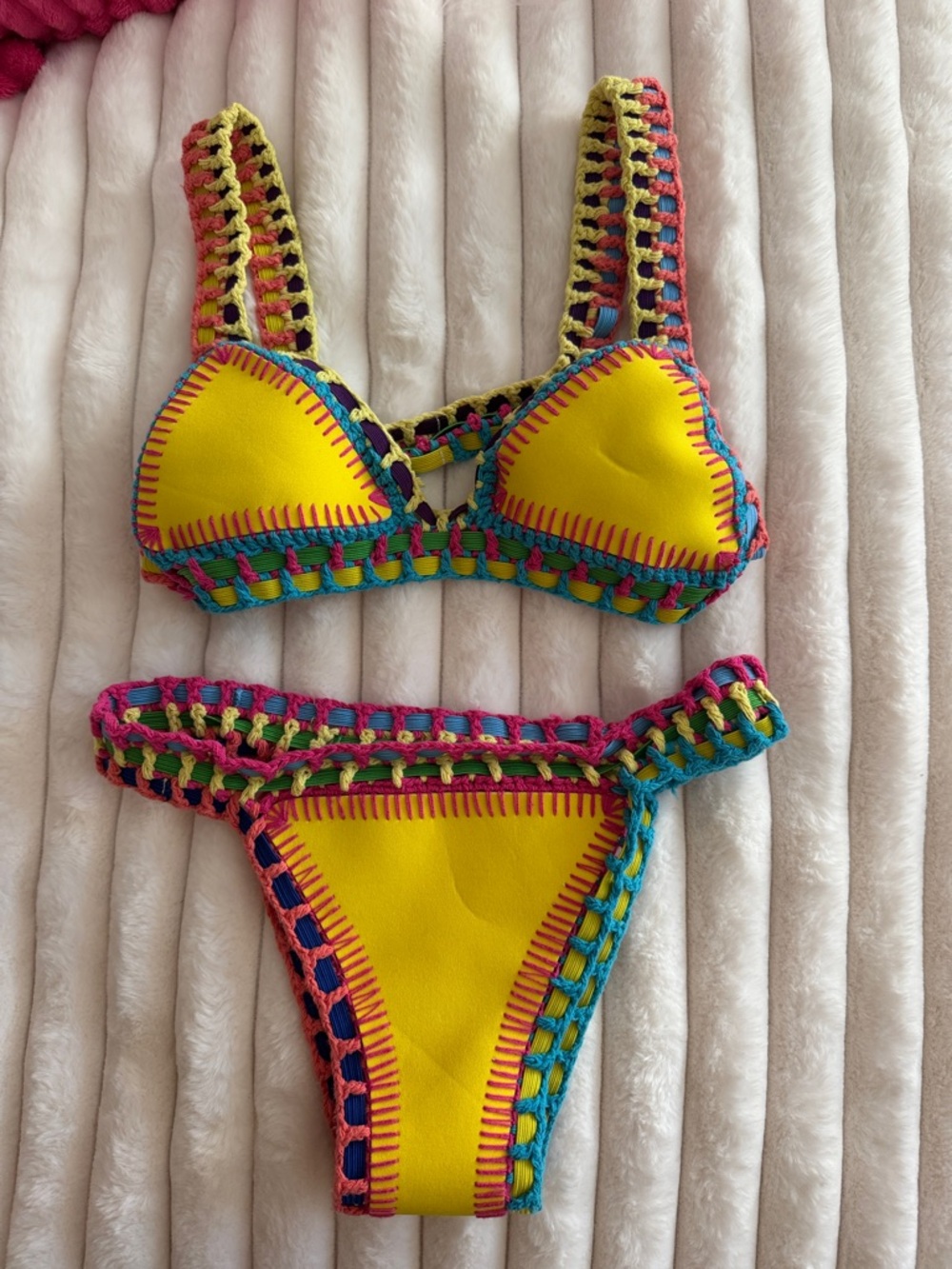 Bright Yellow Crochet-Trim Bikini Set